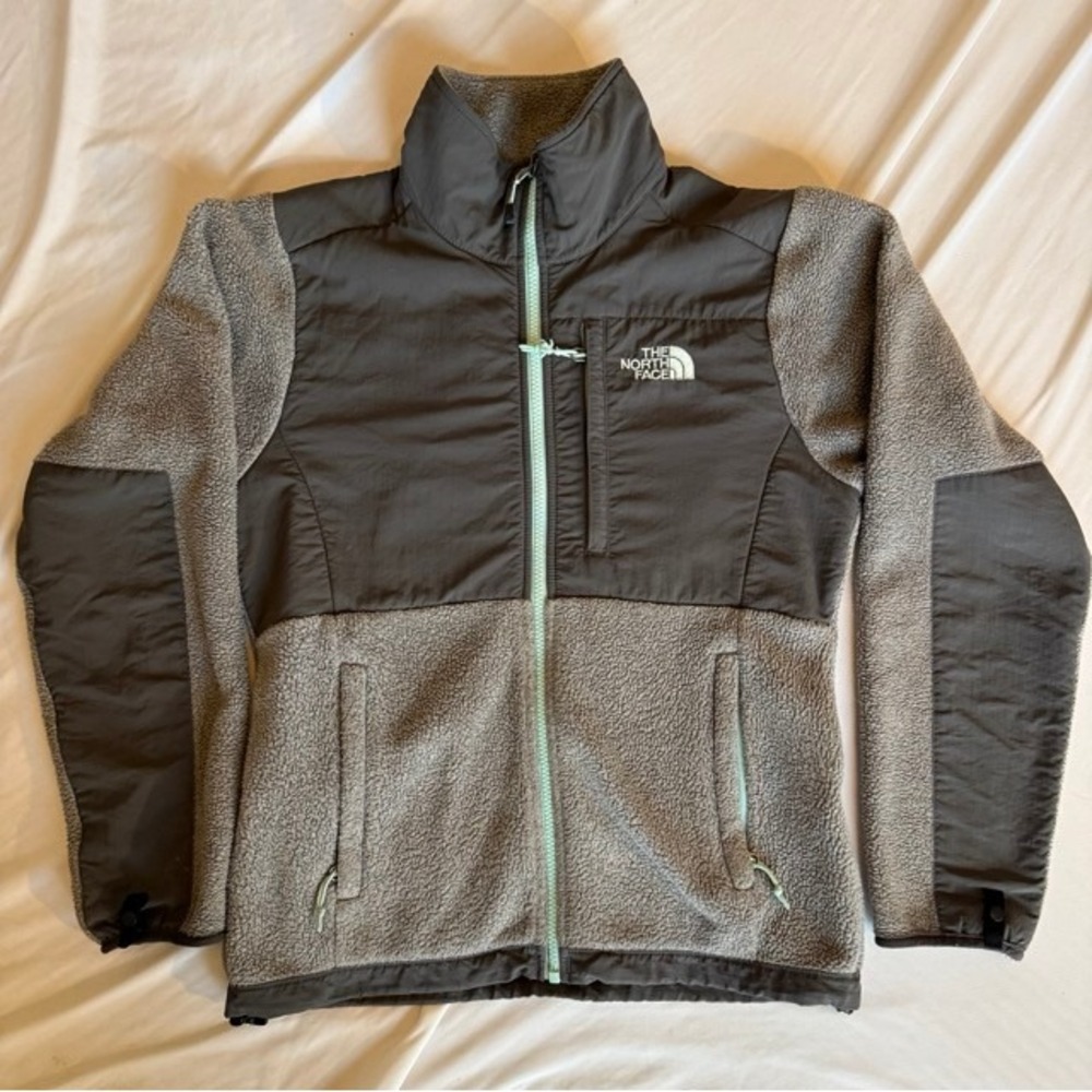 The North Face Womens Denali Fleece Jacket Grey Charcoal Mint Green XS